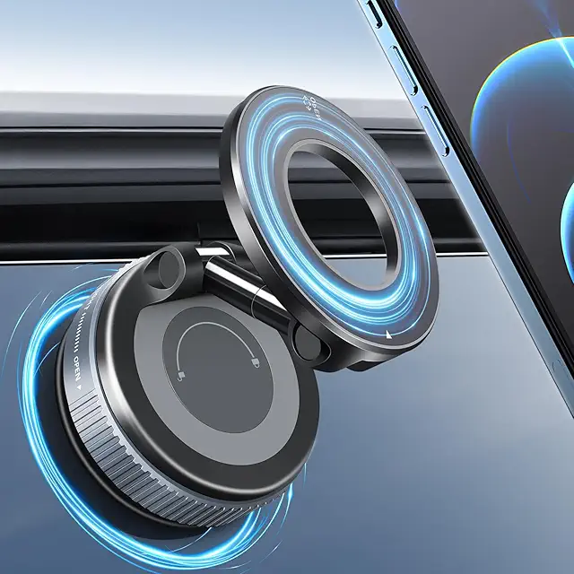 Galundge Vacuum Suction Magnetic Phone Holder, 2025 Upgraded Foldable Retractable Suction Cup Car Phone Mount for Magsafe,...