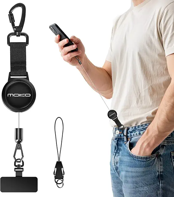 MoKo Anti-theft Phone Tether, Universal Phone Lanyard Retractable Steel Line Cellphone Strap with Locking Carabiner and Me...