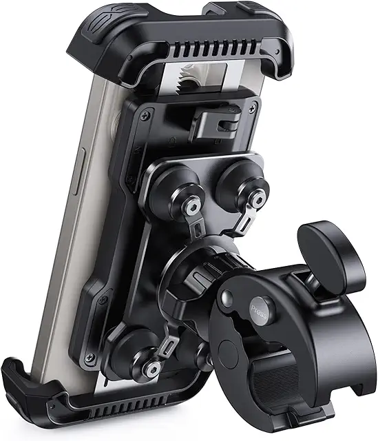 Lamicall Anti-Vibration Motorcycle Phone Holder – [Dual Shock Absorber] 360° Rotation, 1S Release with a Button, Bicycle P...