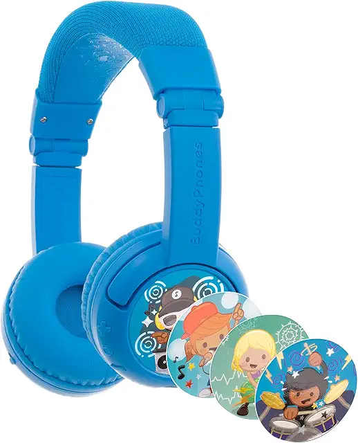 BuddyPhones Play+ StudyMode Wireless Bluetooth Headphone, Cool Blue