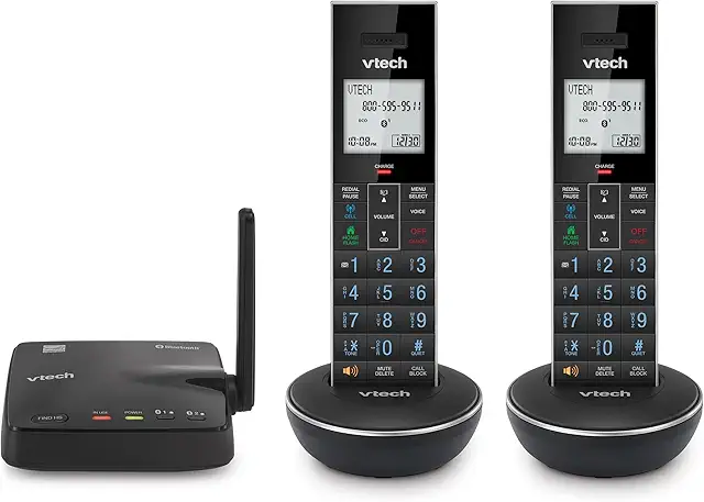 VTech LS6331-2 Expandable Cordless Phone 2 Handsets with DECT 6.0 Desk/Wall Mountable Transmitter, Bluetooth Connect-to-Ce...